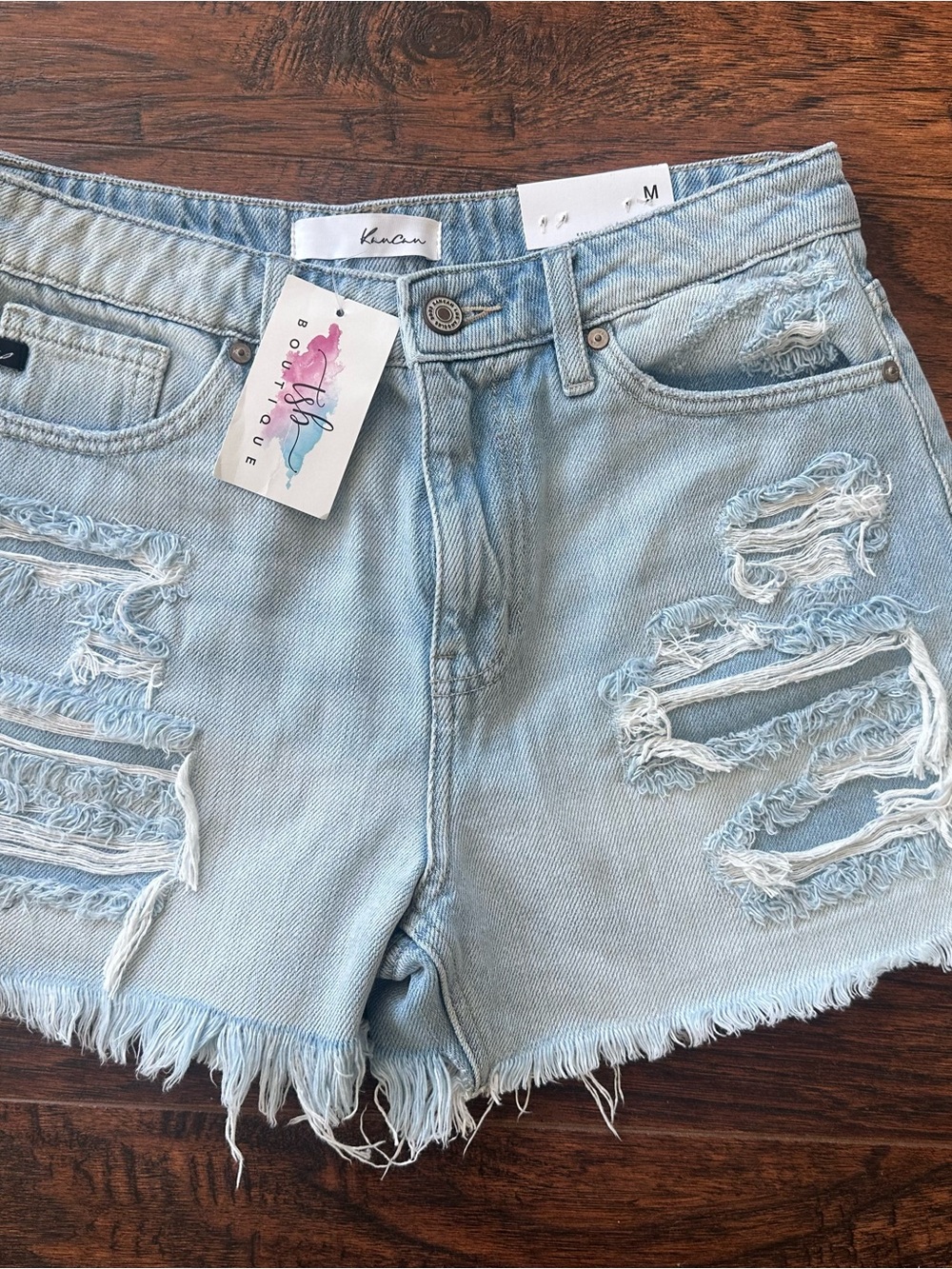 NWT Kancan Kimmie High Rise Distressed Jean Shorts M Light Wash